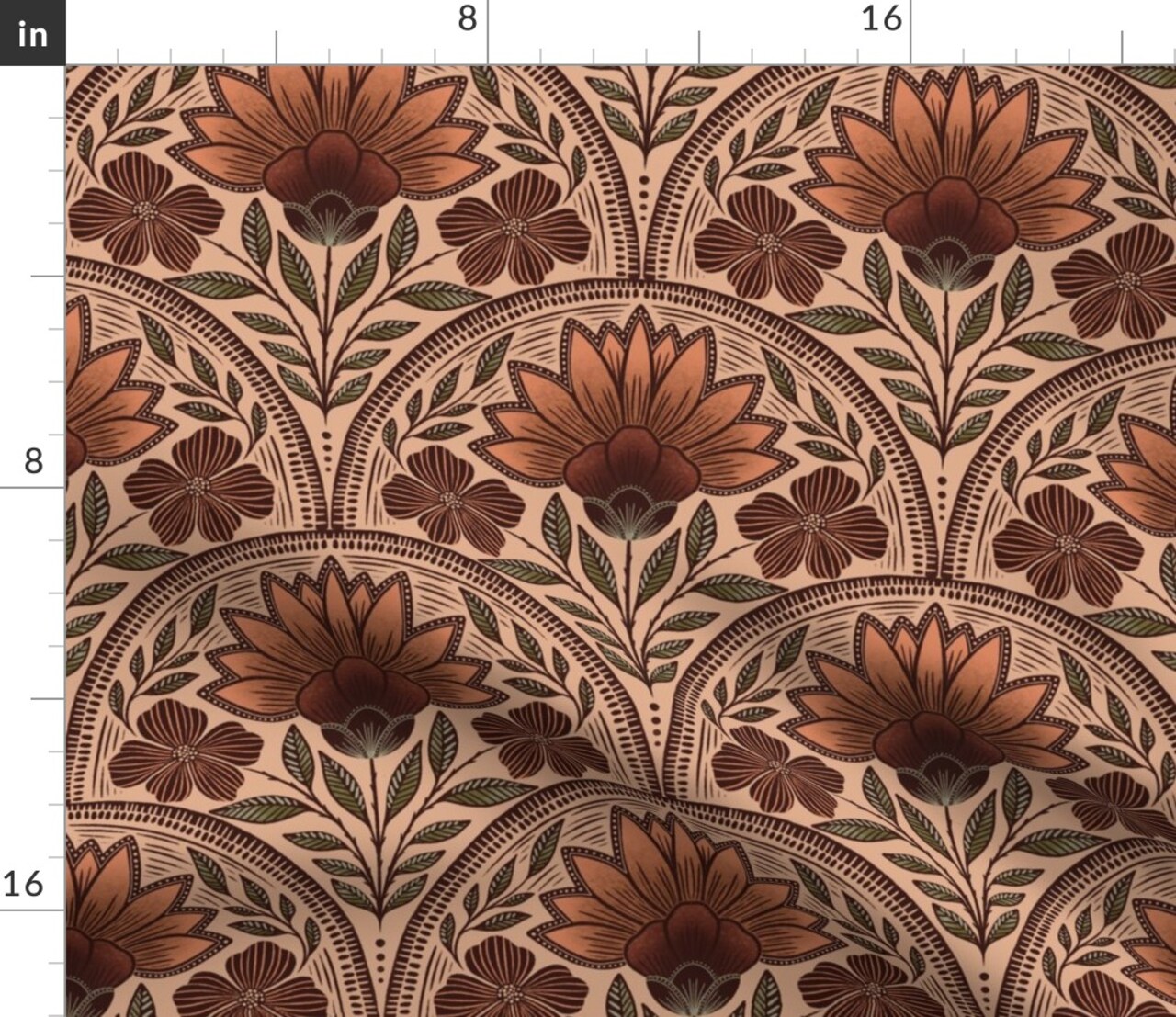 Earth Tone Floral Art Deco Beige Rust Nouveau Rustic Damask Bohemian Botanical Terracotta Custom Printed Fabric by Spoonflower Various Fabrics by the Yard or Fat Quarter